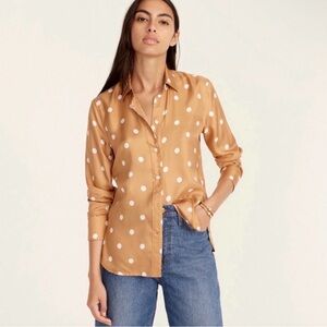 J. CREW COLLECTION slim fit silk twill shirt in dots size 2 work office soft